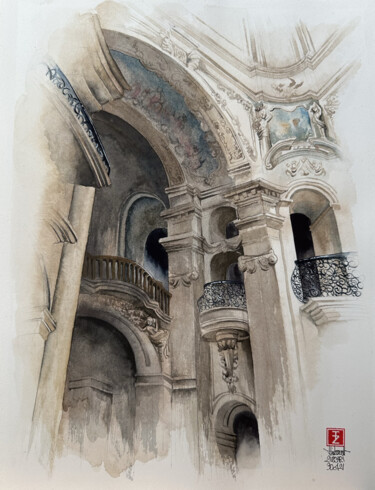 Painting titled "Cathédrale" by Thibault Zuccari, Original Artwork, Watercolor