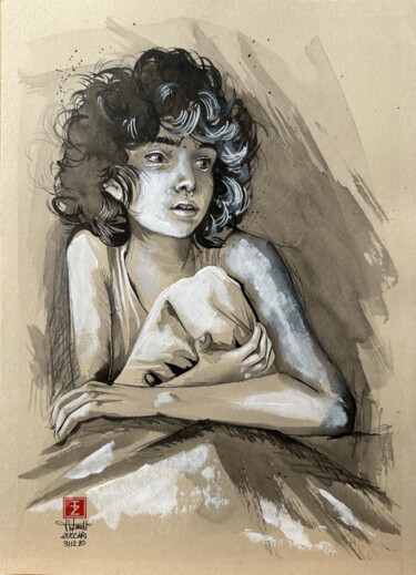 Zeichnungen mit dem Titel "Portrait 02  : Auro…" von Thibault Zuccari, Original-Kunstwerk, Tinte