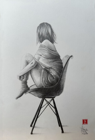 Dibujo titulada "Fille attendant un…" por Thibault Zuccari, Obra de arte original, Grafito