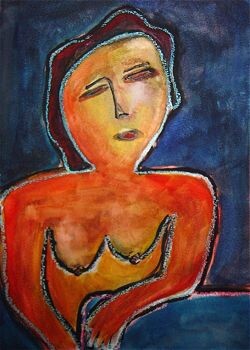 Peinture intitulée "femme au fond bleu" par Thibaut Dancette, Œuvre d'art originale