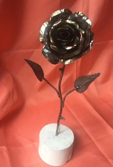 Scultura intitolato "Rose bi métal" da Thierry Dep (FER de L'ART), Opera d'arte originale, Metalli