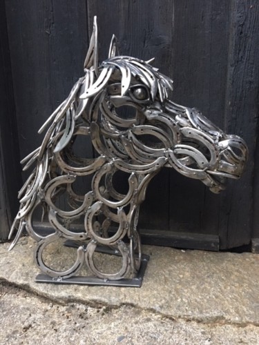 Sculpture intitulée "Tête de cheval - Jo…" par Thierry Dep (FER de L'ART), Œuvre d'art originale, Métaux