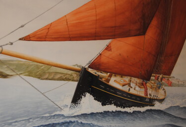 Painting titled "Bateau-pilote à voi…" by Thierry Brunner, Original Artwork, Watercolor