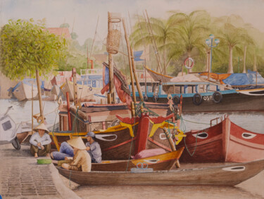 Картина под названием "Port Vietnam" - Thierry Brunner, Подлинное произведение искусства, Акварель