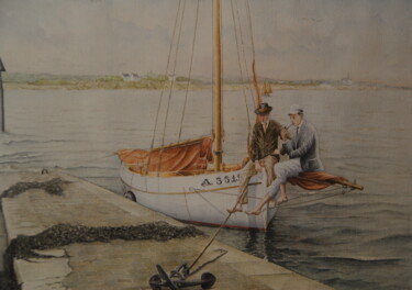 Painting titled "Yachtmen du dimanche" by Thierry Brunner, Original Artwork, Watercolor