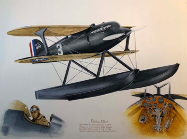 Painting titled "Hydravion CURTISS" by Thierry Brunner, Original Artwork, Watercolor