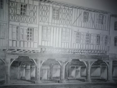 Dessin intitulée "Mirepoix l'hôtel de…" par Thierry Roussel, Œuvre d'art originale, Graphite Monté sur Châssis en bois