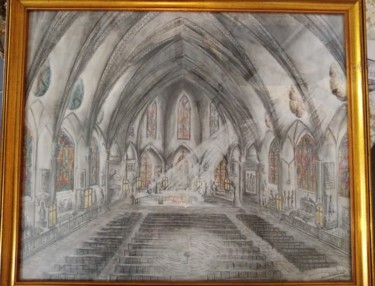 Disegno intitolato "Cathedrale st Mauri…" da Thierry Roussel, Opera d'arte originale, Grafite Montato su Telaio per barella…