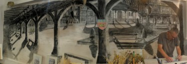 Desenho intitulada "Une cité dans la ci…" por Thierry Roussel, Obras de arte originais, Carvão
