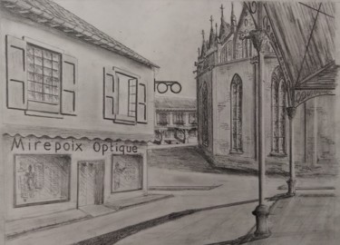 Drawing titled "Mirepoix Optique" by Thierry Roussel, Original Artwork, Graphite Mounted on Glass