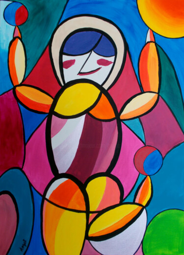 Картина под названием "Irina juggles with…" - Thierry Angot, Подлинное произведение искусства, Акрил