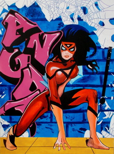 Painting titled "Spider Woman" by Thierry Angot, Original Artwork, Acrylic