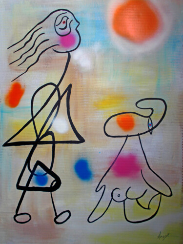 Painting titled "Femmes devant le so…" by Thierry Angot, Original Artwork, Acrylic