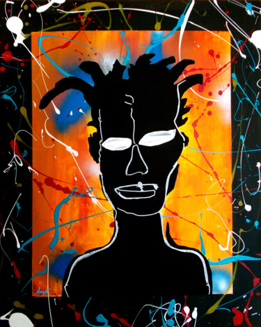 Malerei mit dem Titel "Basquiat, street art" von Thierry Angot, Original-Kunstwerk, Acryl