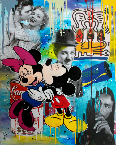 Painting titled "Mickey & Minnie" by Thierry Angot, Original Artwork, Acrylic