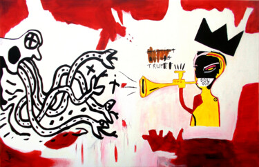 Malerei mit dem Titel "Snakes VS Trumpet" von Thierry Angot, Original-Kunstwerk, Acryl