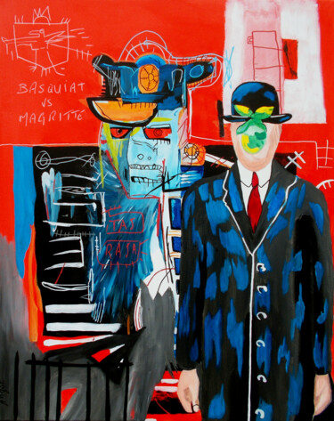 Painting titled "Basquiat VS Magritte" by Thierry Angot, Original Artwork, Acrylic