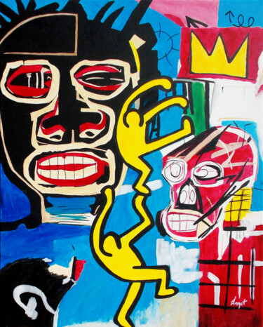 Malerei mit dem Titel "Haring vs Basquiat" von Thierry Angot, Original-Kunstwerk, Acryl