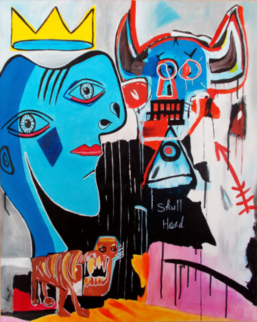Картина под названием "Skull vs Head" - Thierry Angot, Подлинное произведение искусства, Акрил