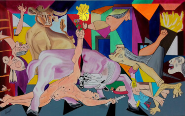 Painting titled "Guernica variation…" by Thierry Angot, Original Artwork, Acrylic Mounted on Wood Stretcher frame