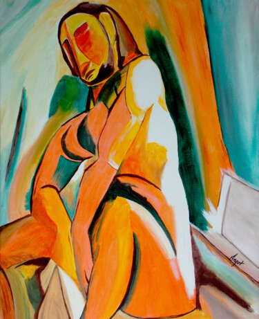 Pintura titulada "Nu assis" por Thierry Angot, Obra de arte original, Acrílico Montado en Bastidor de camilla de madera