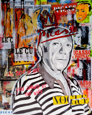 Painting titled "Picasso "El Liberal"" by Thierry Angot, Original Artwork, Collages Mounted on Wood Stretcher frame