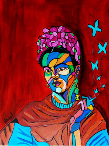 Malerei mit dem Titel "Frida Kahlo" von Thierry Angot, Original-Kunstwerk, Acryl