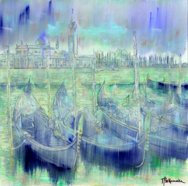 Peinture intitulée "Gondoles amarrées" par Thierry Berthommier, Œuvre d'art originale, Huile