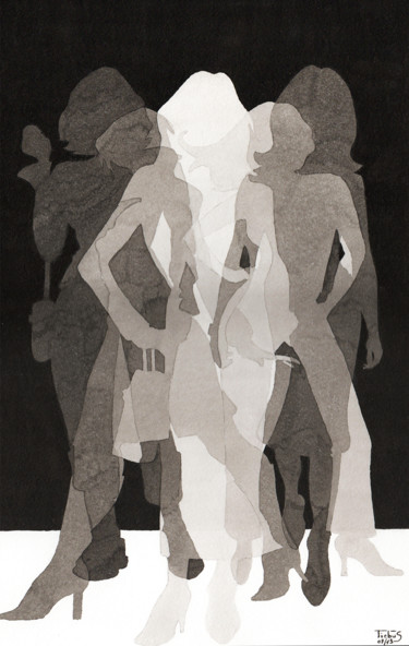 Malarstwo zatytułowany „Femmes Actives” autorstwa Thierry Buisson, Oryginalna praca, Atrament