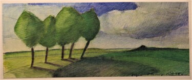 Рисунок под названием "cinq arbres" - Thierry Carol Ratel, Подлинное произведение искусства, Шариковая ручка Установлен на a…