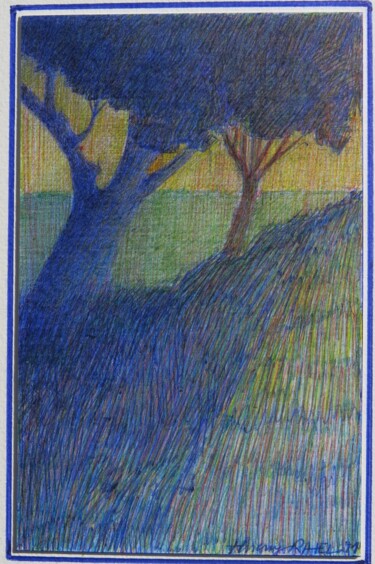 Zeichnungen mit dem Titel "arbres en couleurs" von Thierry Carol Ratel, Original-Kunstwerk, Kugelschreiber
