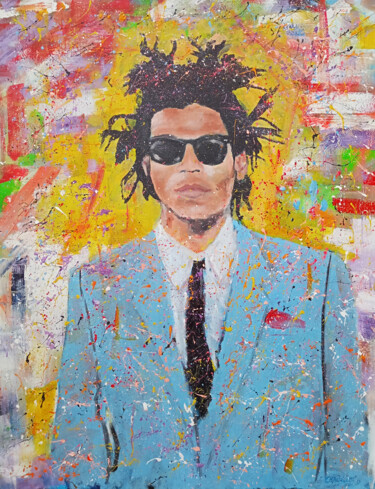 Painting titled "Basquiat" by Thierry Chauvelot, Original Artwork, Acrylic Mounted on Wood Stretcher frame