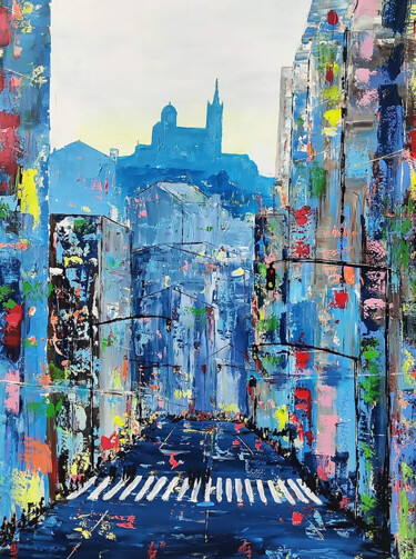 Painting titled "New-York IN Marseil…" by Thierry Chauvelot, Original Artwork, Acrylic Mounted on Wood Stretcher frame