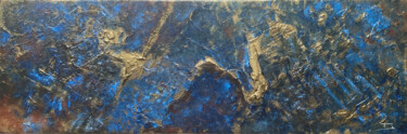 Painting titled "Bleu & Or #01" by Thierry Courteau, Original Artwork, Acrylic Mounted on Wood Stretcher frame