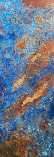 Painting titled "Bleu & Or #02" by Thierry Courteau, Original Artwork, Acrylic Mounted on Wood Stretcher frame