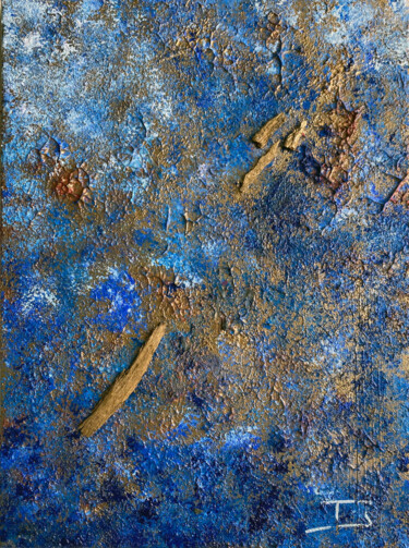 Painting titled "Bleu & Or #04" by Thierry Courteau, Original Artwork, Acrylic Mounted on Wood Stretcher frame