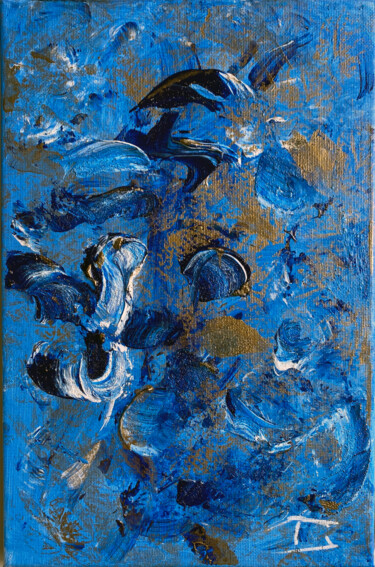 Painting titled "Bleu & Or #05" by Thierry Courteau, Original Artwork, Acrylic Mounted on Wood Stretcher frame