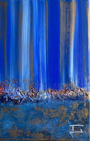 Painting titled "Bleu & Or #06" by Thierry Courteau, Original Artwork, Acrylic Mounted on Wood Stretcher frame