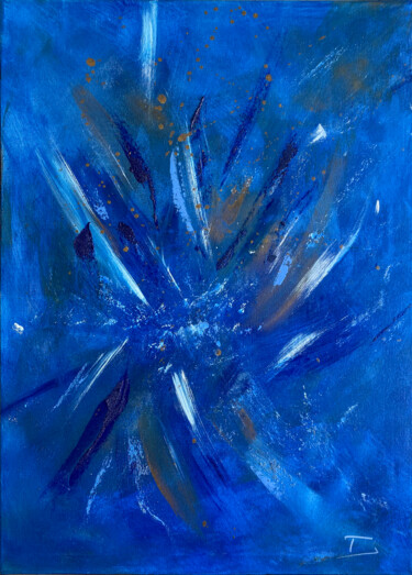 Painting titled "Bleu & Or #09" by Thierry Courteau, Original Artwork, Acrylic Mounted on Wood Stretcher frame