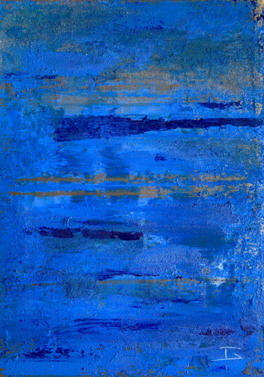 Картина под названием "Bleu & Or #10" - Thierry Courteau, Подлинное произведение искусства, Акрил Установлен на Деревянная р…