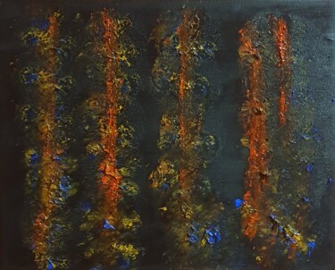 Peinture intitulée "Bambous rouges" par Thierry Deluc, Œuvre d'art originale, Huile
