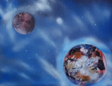 Картина под названием "Mondes lointains" - Thierry Deluc, Подлинное произведение искусства, Рисунок распылителем краски