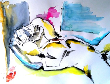 Peinture intitulée "Le masque" par Thierry Dourthe, Œuvre d'art originale, Aquarelle