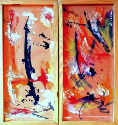 Peinture intitulée "Abstraction diptyque" par Thierry Dourthe, Œuvre d'art originale, Acrylique Monté sur Panneau de bois