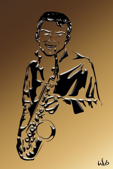 Digital Arts titled "Homme Saxo" by Wub, Original Artwork, Digital Painting Mounted on Aluminium