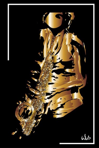 Arts numériques intitulée "Femme saxophone" par Wub, Œuvre d'art originale, Peinture numérique Monté sur Aluminium