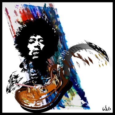 Arte digitale intitolato "Hendrix guitare" da Wub, Opera d'arte originale, Pittura digitale