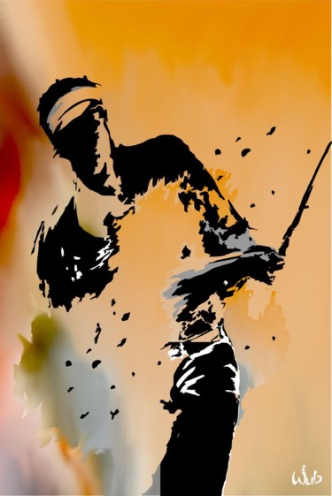 Digital Arts titled "Golfeur aquarelle" by Wub, Original Artwork, Digital Painting