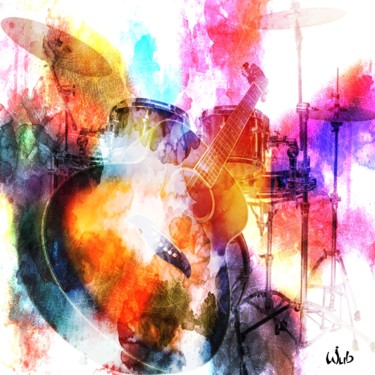 Digital Arts titled "Guitare et batterie" by Wub, Original Artwork, Digital Painting