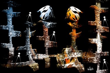 Digital Arts titled "Little People et le…" by Wub, Original Artwork, Digital Painting Mounted on Aluminium